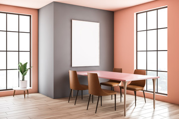 Pink and gray dining room corner, poster