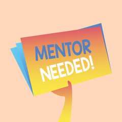 Handwriting text writing Mentor Needed. Conceptual photo Employee training under senior assigned act as advisor Hand Holding and Raising Blank Space Colorful File Folder with Sheet Inside