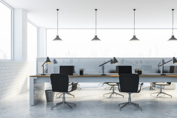 White brick panoramic office interior