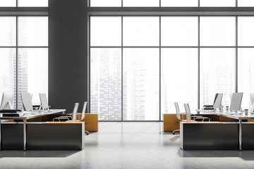 Side view of gray and yellow office