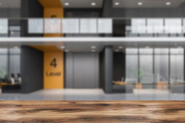 Yellow and gray office with elevator hall blur
