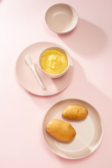 Homemade vegetable baby food. Potato puree for baby