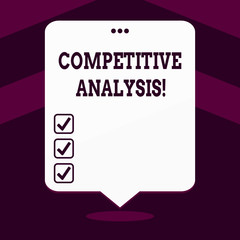 Writing note showing Competitive Analysis. Business concept for Strategic technique used to evaluate outside competitor White Speech Balloon Floating with Three Punched Hole on Top