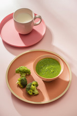 Homemade vegetable baby food. Broccoli puree for baby