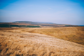 Hills and fields of Russia in hot weather