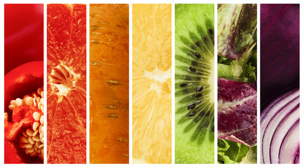 Collection of ripe colorful fruits and vegetables