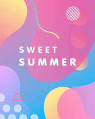Unique artistic card - sweet summer with bright gradient background,shapes and geometric elements in memphis style.Bright poster perfect for prints,flyers,banners,invitations,special offer and more.