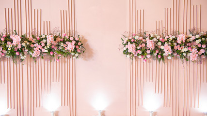 Pink wedding flower background and wedding decoration