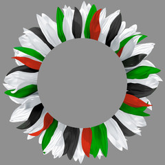 Circle arrangement, made of green, red, white and black flower petals