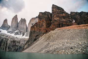 Fototapeta na wymiar Base Las Torres in Torres Del Paine National Park in the Patagonia Region of Southern Chile 