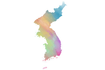 Colorful watercolor Korea map on canvas background. Digital painting.