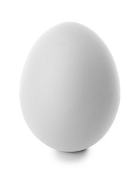 One chicken egg on white background, closeup