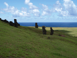 Moai, Stone Head Sculpture in Rapa Nui, Easter Island, Chile.