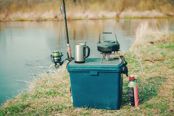 Coffee is made on fishing, on a gas burner.