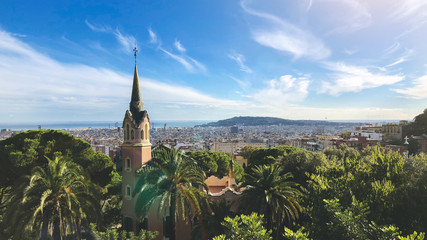 Fototapeta premium View of Barcelona from Park Guell in summer day