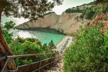 Stairway to porto katsiki beach in Lefkada, Greece