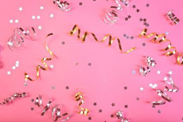 Background about a party, confetti, stars and streamers.