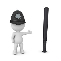 3D British cop showing police baton