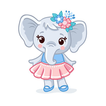 Baby elephant in a beautiful dress. Vector animal illustration.