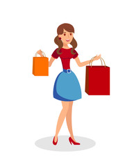 Girl with Shopping Bags Flat Vector Illustration