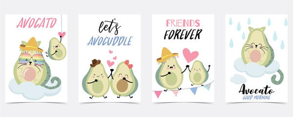 green blue hand drawn with cloud,flag,unicorn avocado.Friend forever,Let's avocuddle