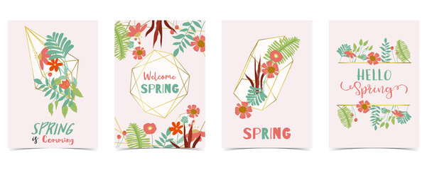 Geometry gold spring invitation card with flower,leaf and frame