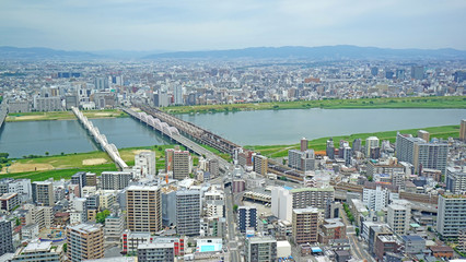 Fototapeta premium Japan Osaka cityscape, commercial and residential building aerial view