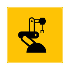robotic arm icon on yellow signage
