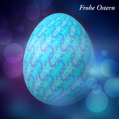 Happy Easter - Frohe Ostern, Artfully designed, abstract and colorful easter egg, 3D illustration on background with bokeh and light leaks