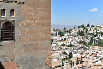 Alhambra (Los Picos Tower) and Albaicin quarter, Granada. Andalusia, Spain