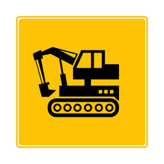 dozzer, excavator icon in yellow background