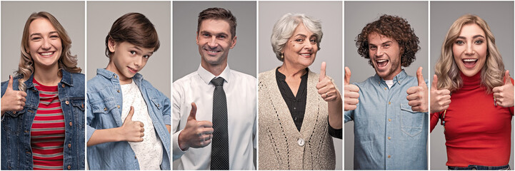 Content people showing thumbs up in agreement 