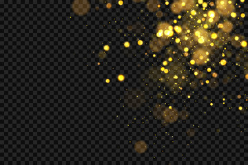 Gold bokeh effect isolated on transparent background