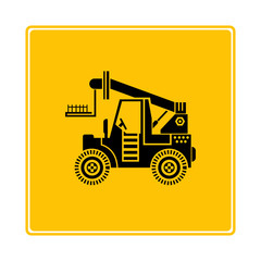 mobile crane, crane truck icon in yellow background