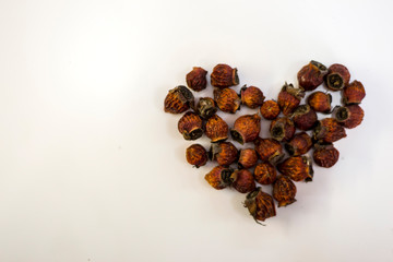 rose hips laid out heart