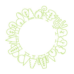 tree and plant border blank circle shape for text, ecology concept