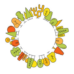 colorful spring and autumn tree border blank circle shape for text, ecology concept