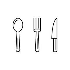 Cutlery vector icon on white background, spoo, knife and fork