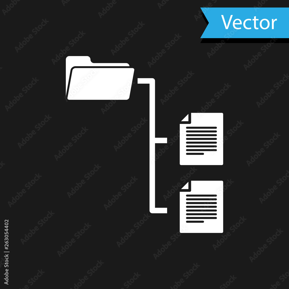 Poster white folder tree icon isolated on black background. computer network file folder organization struc