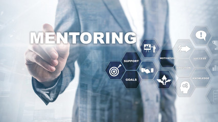 Fototapeta na wymiar Business Mentoring. Personal Coaching. Training personal development concept. Mixed media.