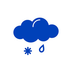 Cloud with rain and snow icon. Flat and line style vector illustration isolated on white background. Weather concept for web, app, logo. 