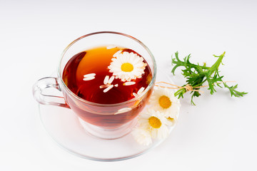 cup of tea with chamomile flowers