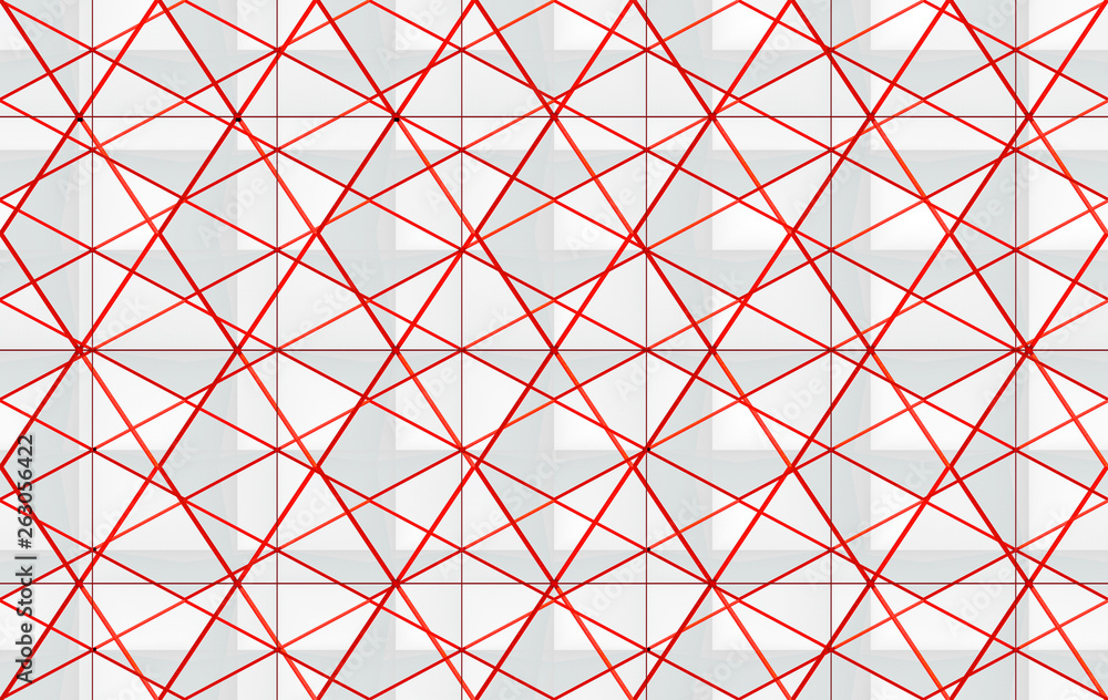 Poster 3d rendering. modern luxurious white triangle grid with red edge line pattern design wall background