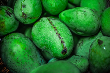 Group fresh Green mango in market, background texture