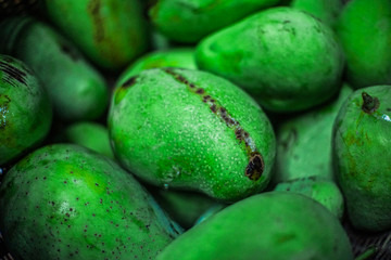 Group fresh Green mango in market, background texture