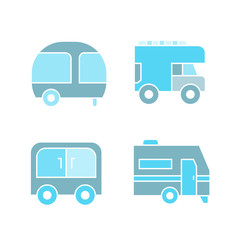 recreational vehicle, camper car icons, blue theme