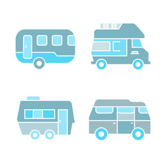 recreational vehicle, camper car icons, blue theme
