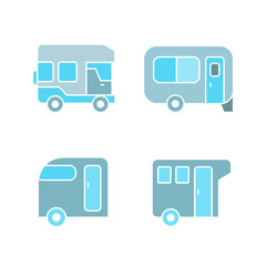 recreational vehicle, camper car icons, blue theme