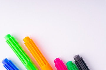 Closeup color pencils isolated on white background with selective focus and crop fragment. Back to school and Education Concept.