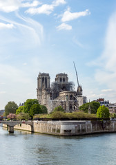 Paris, France - April 17, 2019: Notre Dame de Paris, the day after. Reinforcement work in progress...